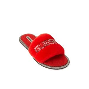 GUESS Women's Red Faux Fur Rhinestone Slippers Size 7M New With Tags
